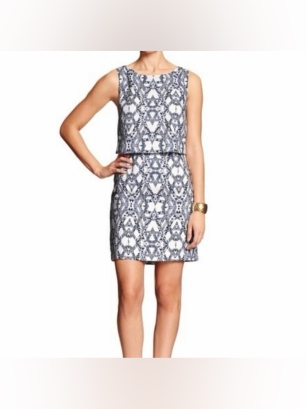 NWT Banana Republic Sleeveless Shift Dress Size 4 Petite Navy Blue White Print
